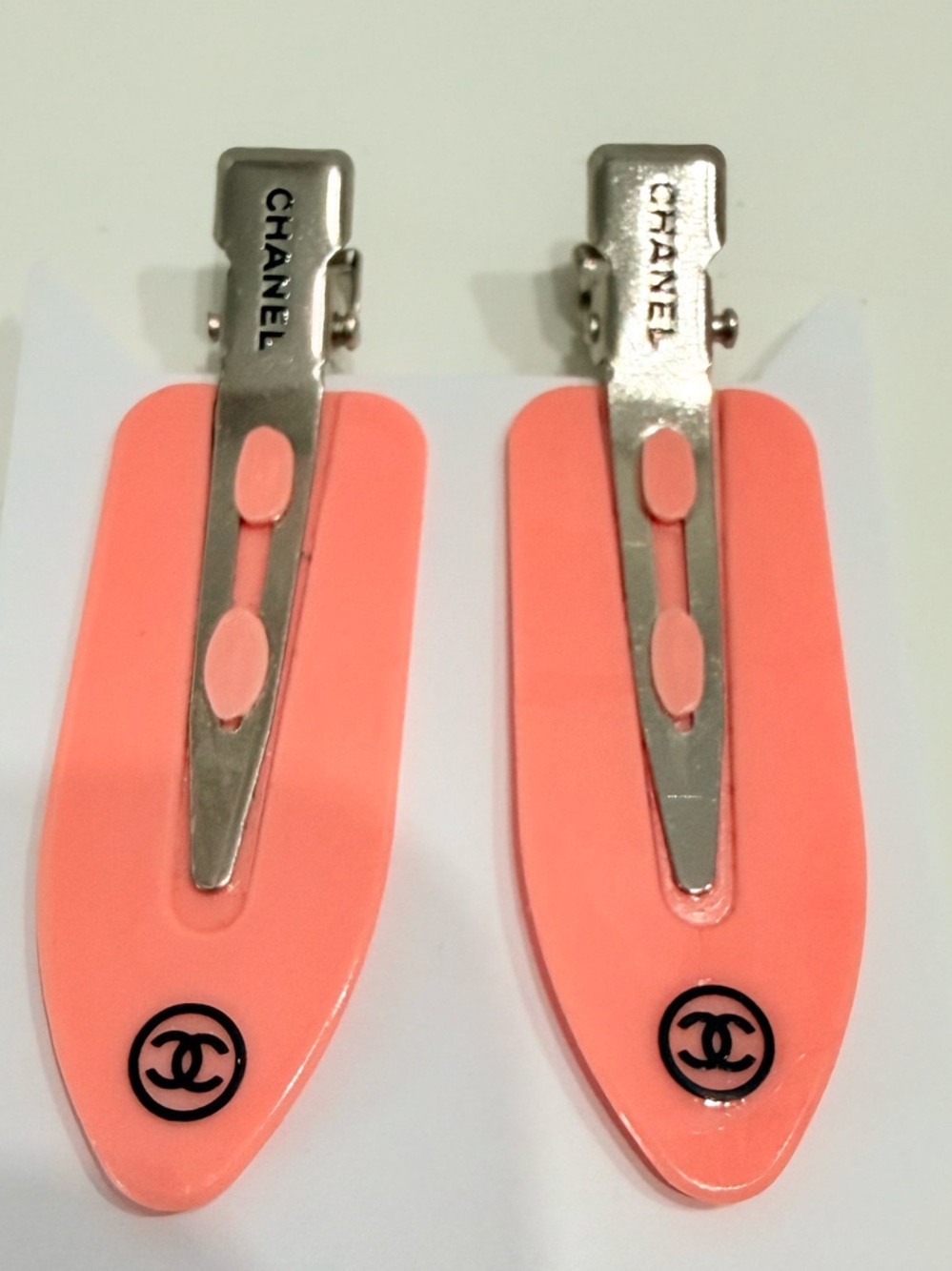 CHANEL Orange Silver Hair Clips